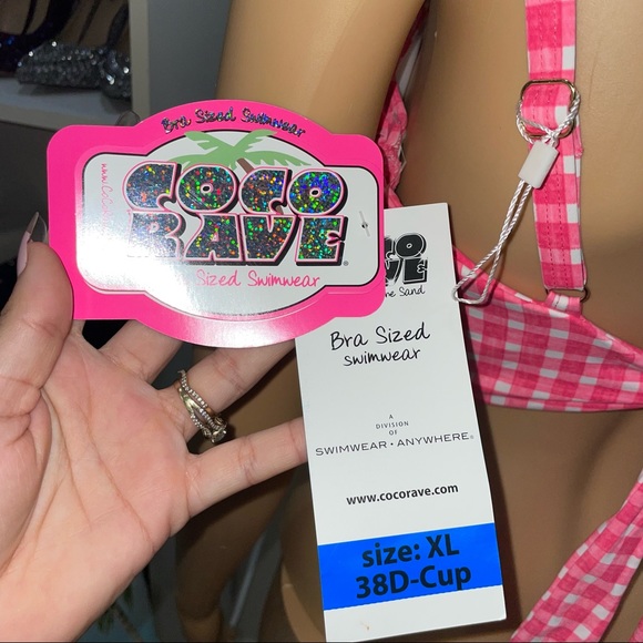 Coco Rave NWT! Sunbeam Demi Fringe Pink/White Plaid Bikini Top Size XL - Picture 7 of 13